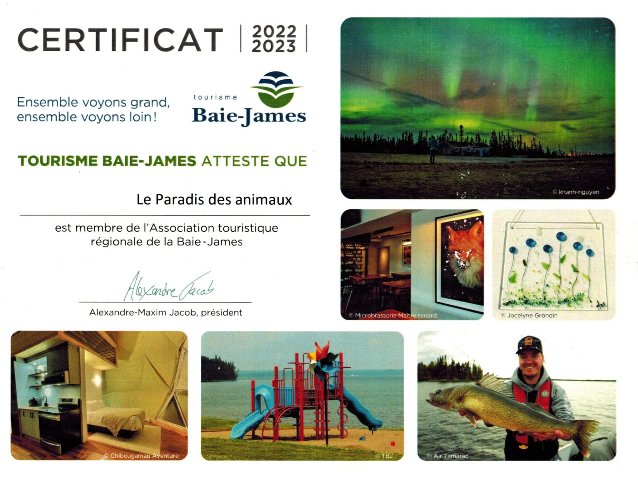 Certificat Tourisme Baie-James